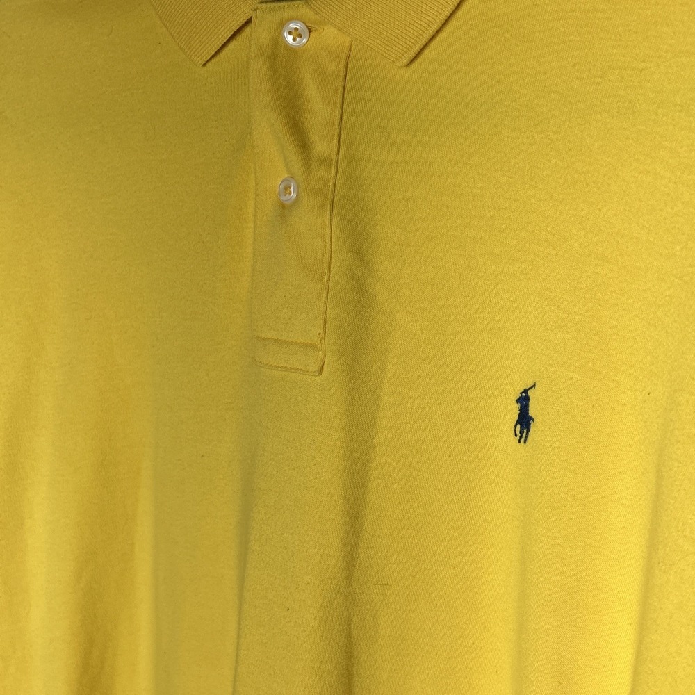 Polo By Ralph Lauren 100% Cotton Polo Shirt Size Large Yellow With Blue Pony - Picture 3 of 7